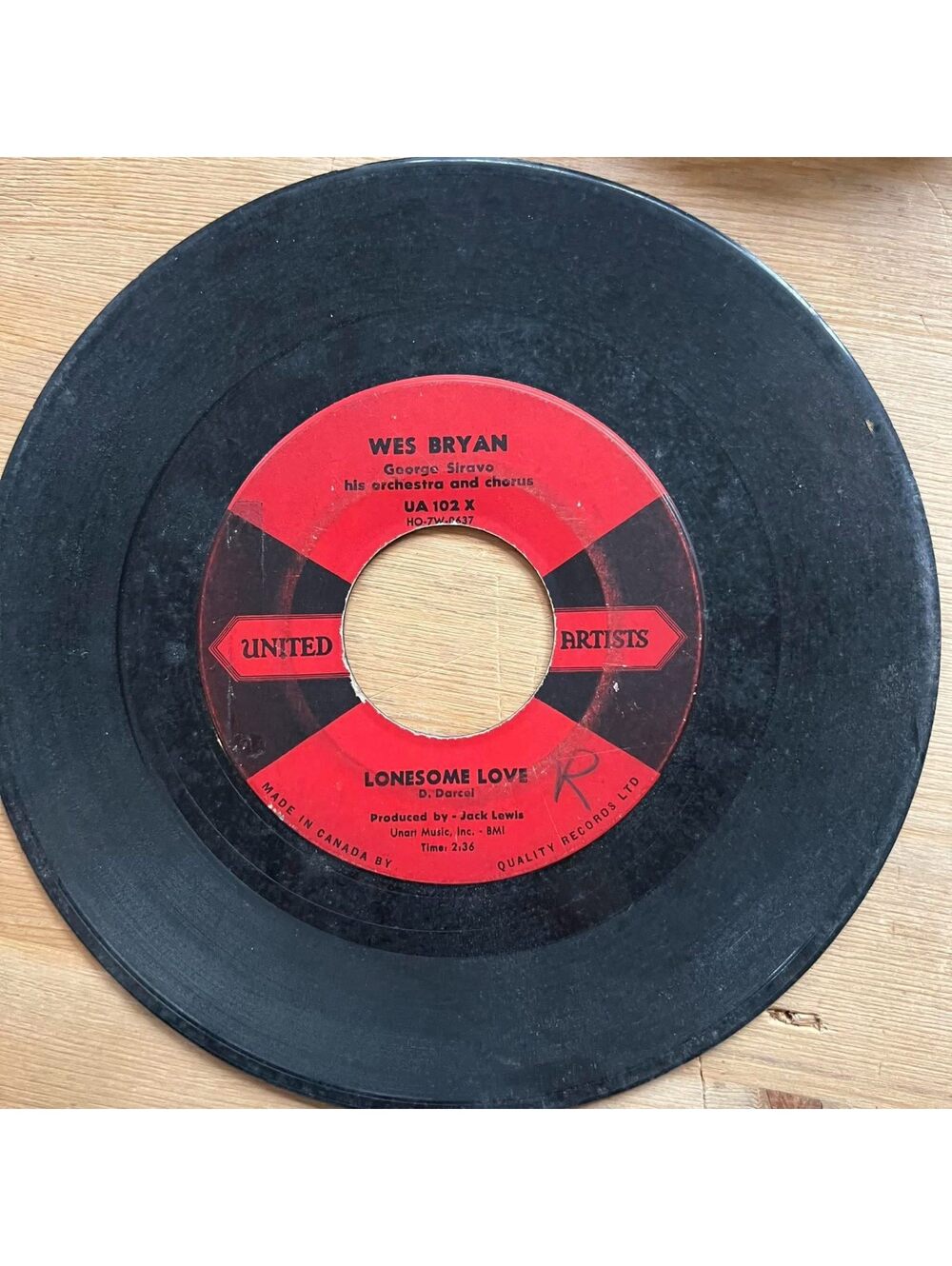 Wes Bryan - Lonesome Love/Tiny Spaceman 45rpm VG+ R14